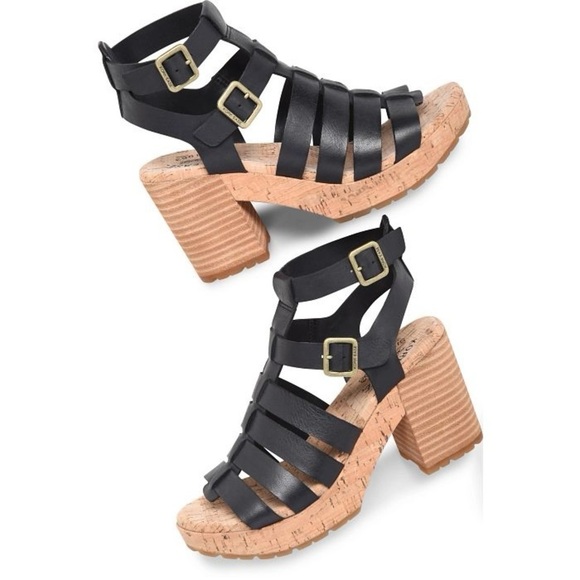 Kork Ease Camille Black Leather Wedge Slingback Heeled Sandals Size 9 - Picture 3 of 8